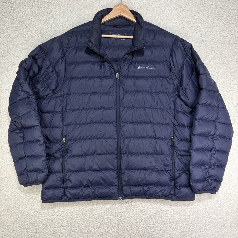 Eddie Bauer Eb650 Down Puffer Jacket 2XL Navy Men Full Zip Coat Packable Hiking